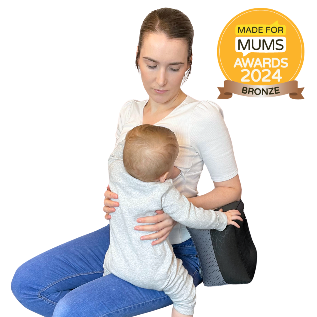 Breastfeeding Pillow- Mother Breastfeeding Using Nursing Pillow Black in Colour-Showing Pillow at Largest Height