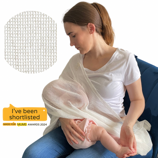 Mother using Breastfeeding Cover and Scarf-Showing an Up Close Look at the Breathable Material Design.