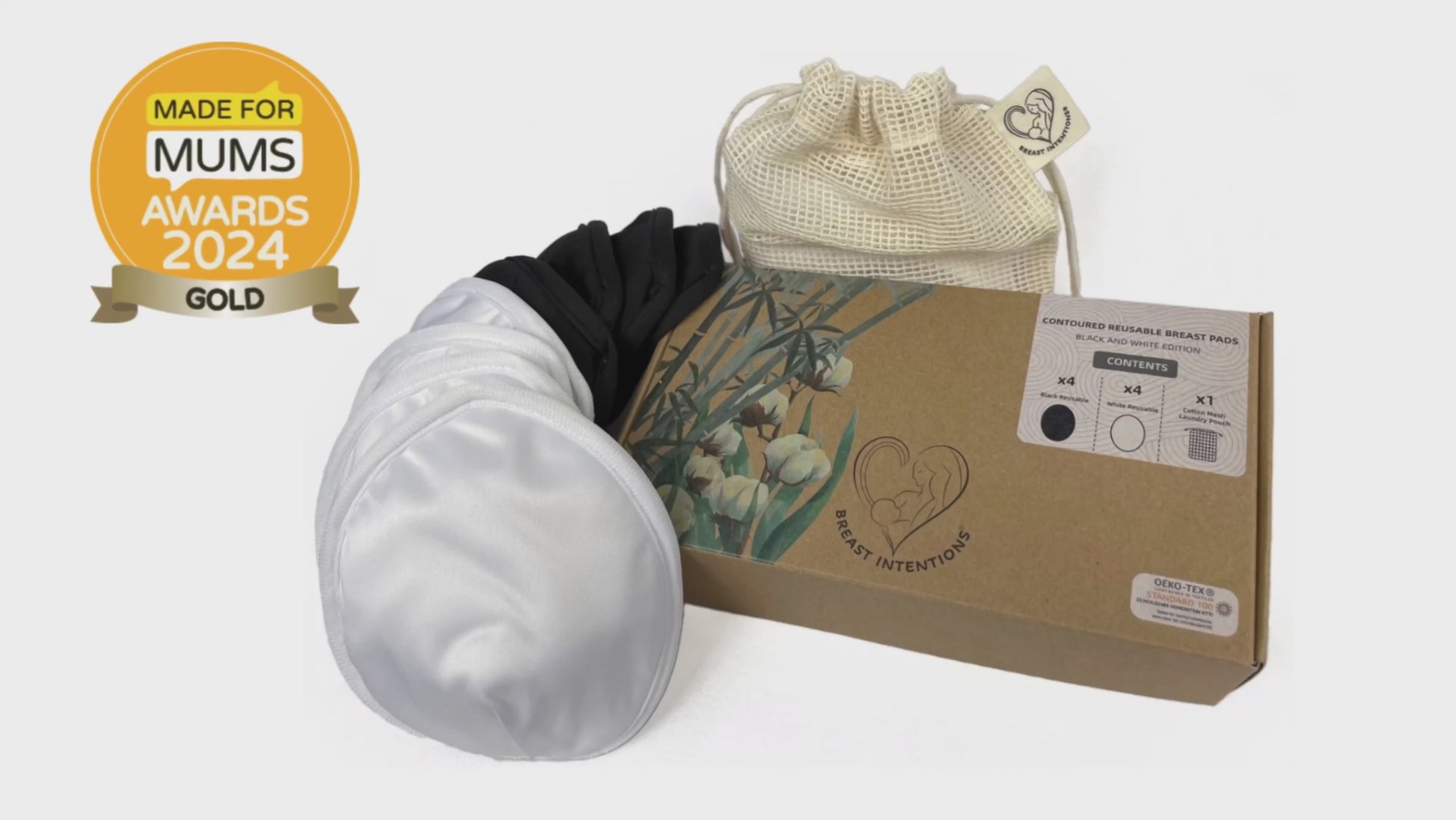 Breast Intentions Contoured Reusable Breast Pads (Black and White Edition) Product Video